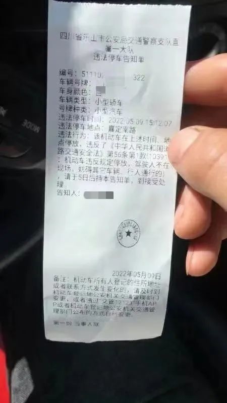 樂山一男子違法停車被貼罰單,竟辱罵交警