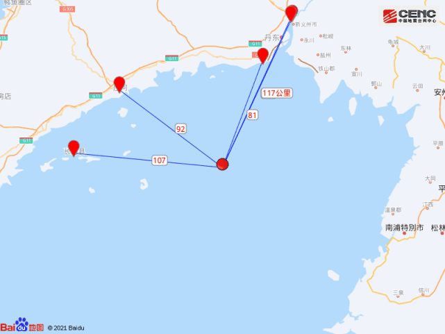 距遼寧長海縣107公里,距遼寧丹東振興區116公里,距遼寧丹東元寶區117