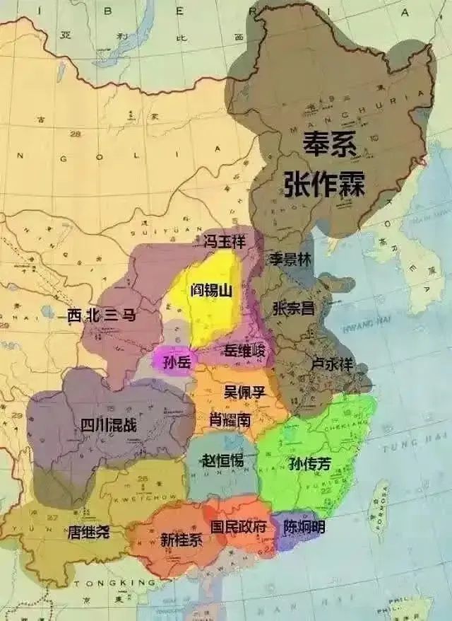 军阀割据分布图在漫长的军阀混战中,四川军阀以学派为号召,结成了多个
