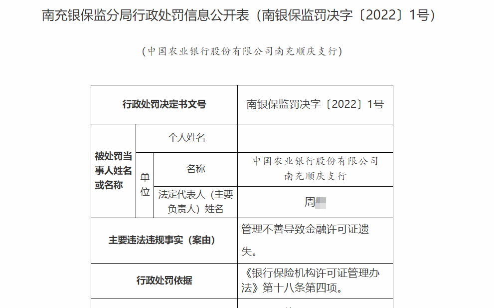 金融許可證遺失,依據《銀行保險機構許可證管理辦法》第十八條第四項