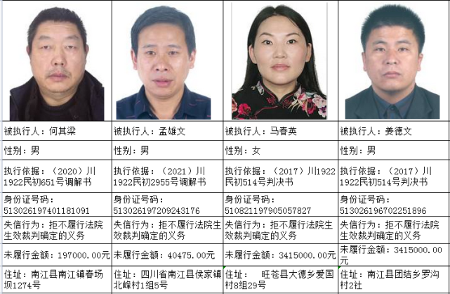2022年度失信被执行人名单(第一期)