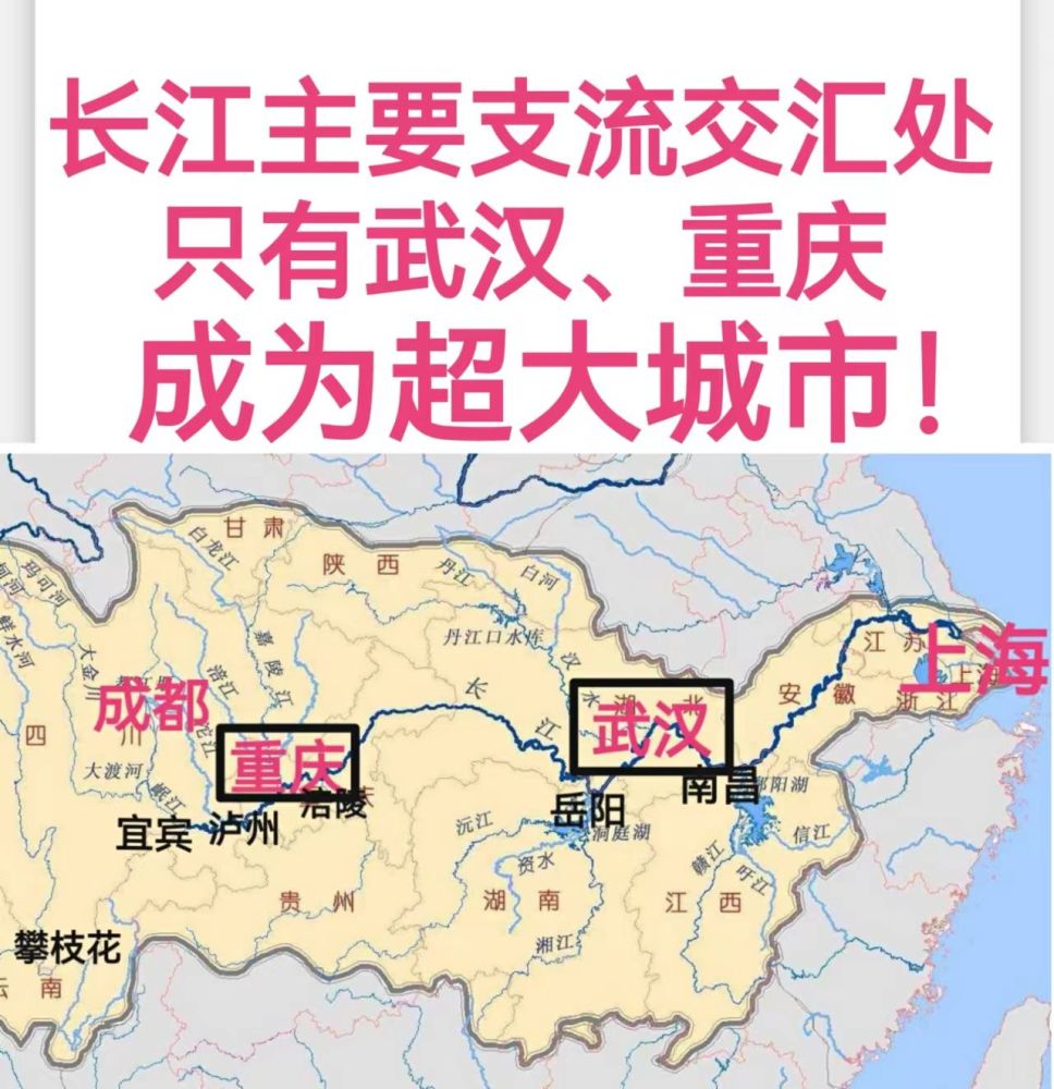 長江主要支流交匯處只有武漢和重慶成為超大城市