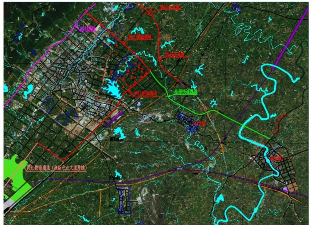 顺直接入高安镇规划路网上跨高滩河后路线向东南方向下穿垫丰武高速下