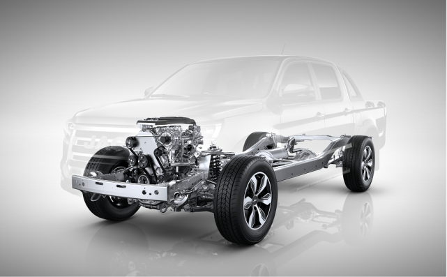 采用非承载式车身 分时四驱,2022款悍途山猫版了解一下