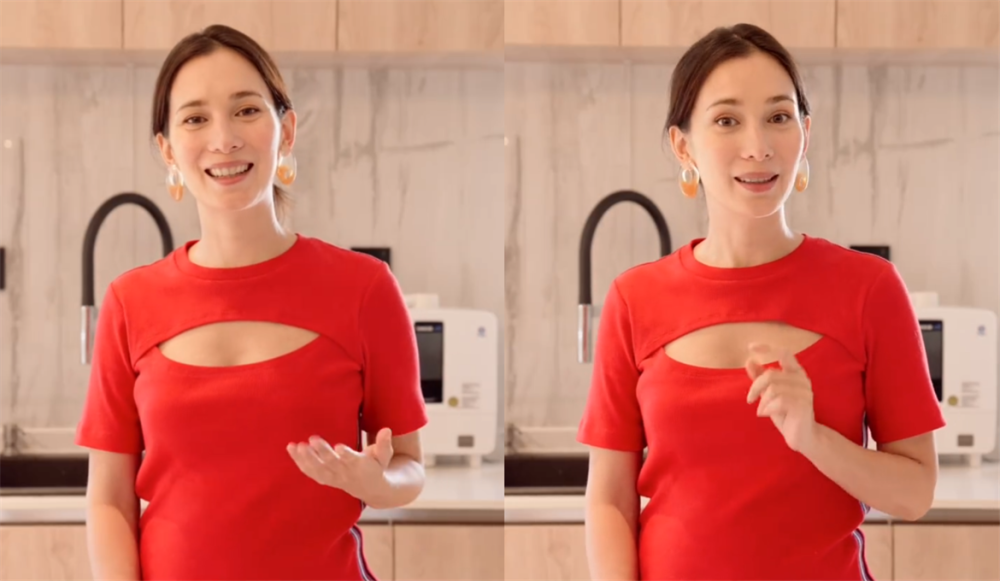 卢靖姗梳着简单的发型,化着淡妆,不知道是不是怀孕的原因,卢靖姗即便