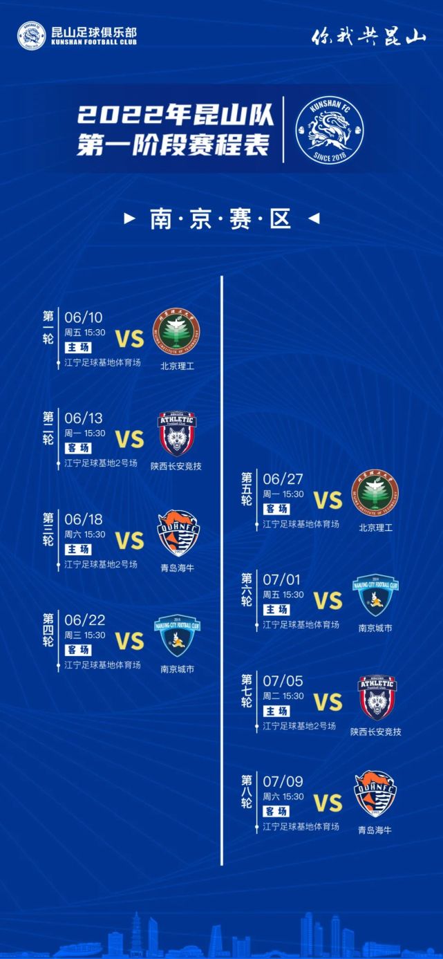 收藏昆山队第一阶段中甲赛程出炉