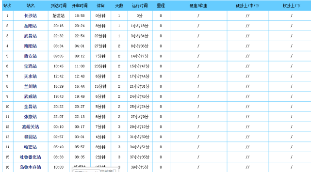 從烏魯木齊至長沙的z232次列車17:35分從烏魯木齊站始發,於第三天的9