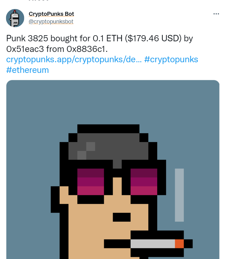 cryptopunk3825以01eth价格成交此前成交价为80eth