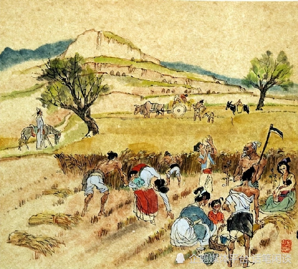 农民们更加繁忙,此时小麦成熟发黄,于是几乎所有农家都出来劳作了