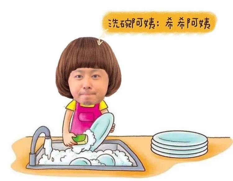 还有网友迅速做出了一张导演张航希的洗碗表情包,标注文案:希希阿姨.