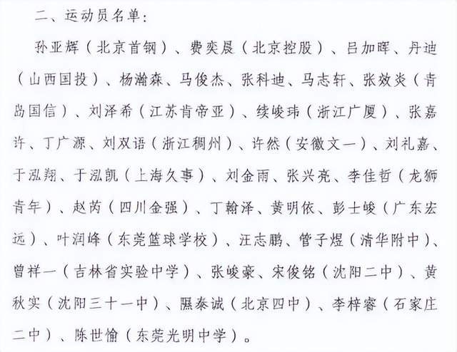 包括了北京首钢的孙亚辉,上海男篮的刘礼嘉等人也都进入了名单,另外