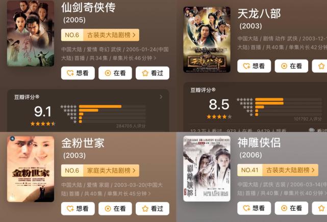 《天龙八部》《仙剑奇侠传》《神雕侠侣》《梦华录》,但它们的豆瓣