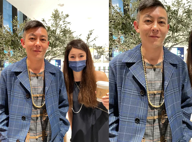 陈冠希与女粉合影好腼腆穿西装戴项链有个性五官似赵本山翻版