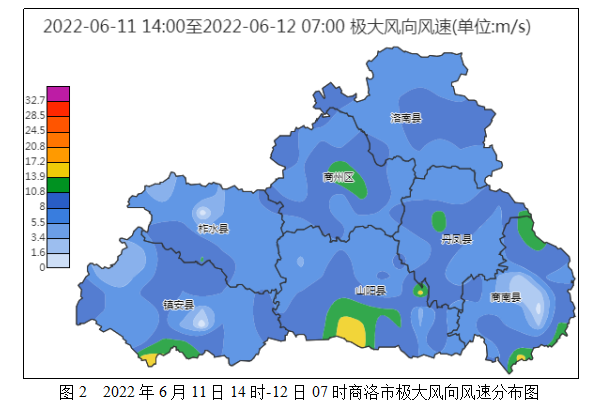 另外,全市共17站次出現6級以上大風天氣,最大風速出現在山陽縣漫川關