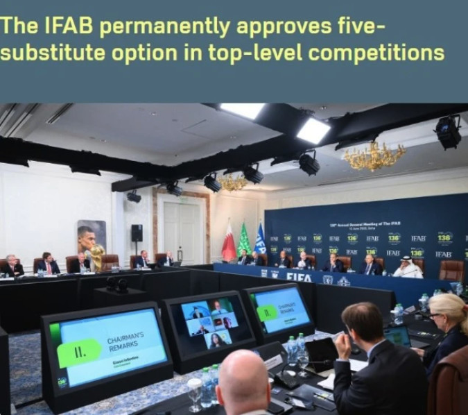 IFAB官方：5个换人名额将永久保留替补席增至15人