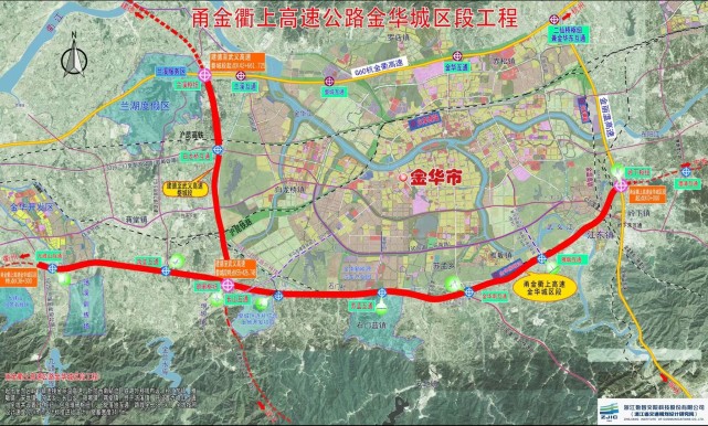 甬金衢上高速公路金华城区段项目起点位于金丽温高速,设岭下枢纽与