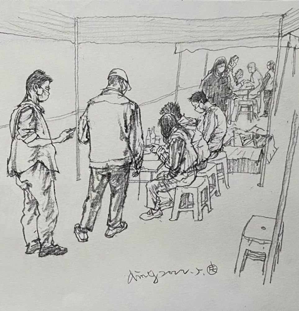 『全民抗疫做核酸』一一郑东庆素描(速写)作品_继续教育_教育新闻