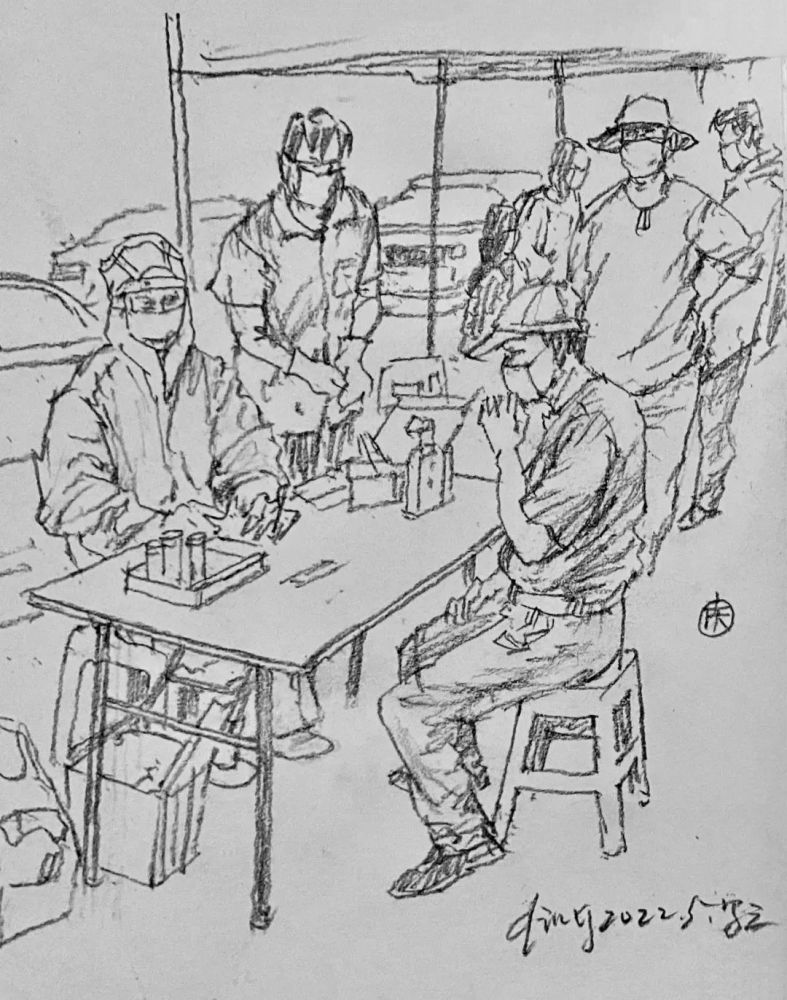 『全民抗疫做核酸』一一郑东庆素描(速写)作品_继续教育_教育新闻