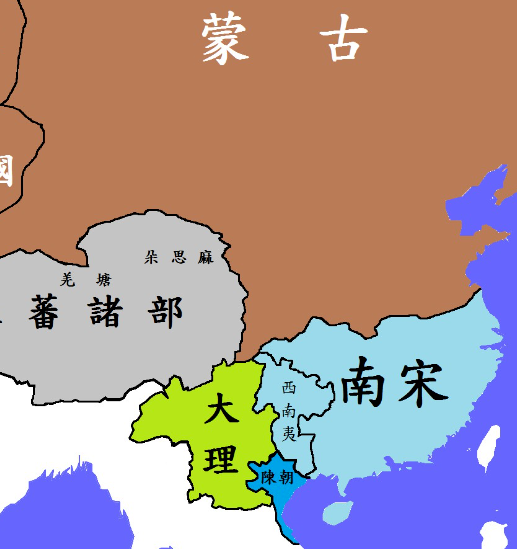 1236年的形势1254年,蒙古灭大理国,继续南下,欲吞并陈朝.