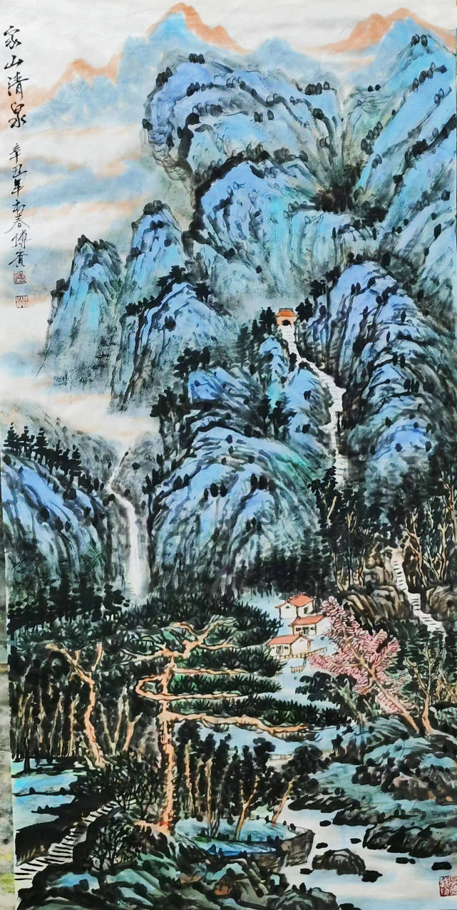 傅贵老师在自己的山水作品中,充分展示出他掌握的传统绘画功力.