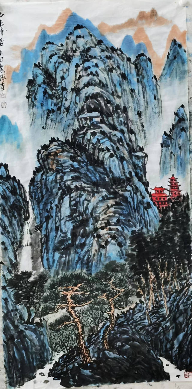 傅贵老师在自己的山水作品中,充分展示出他掌握的传统绘画功力.