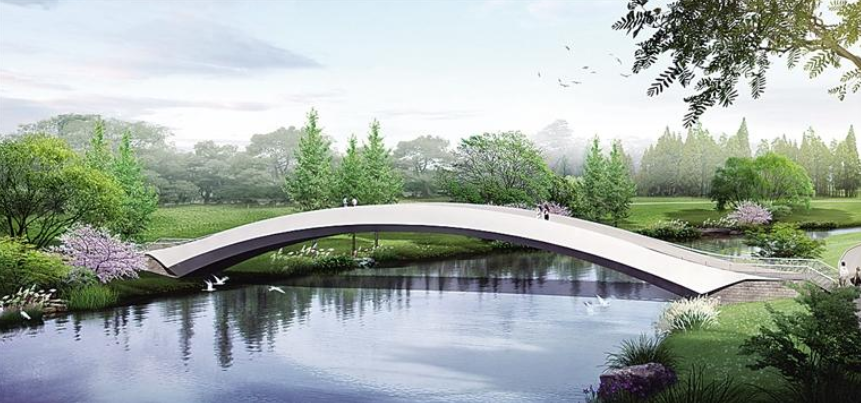 对岸,却需要走出公园通过市政大桥才能到达,对于游览运河景观的人来说