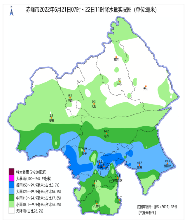 5毫米,最大小時雨強出現在翁牛特旗大石門21日15～16時為18.