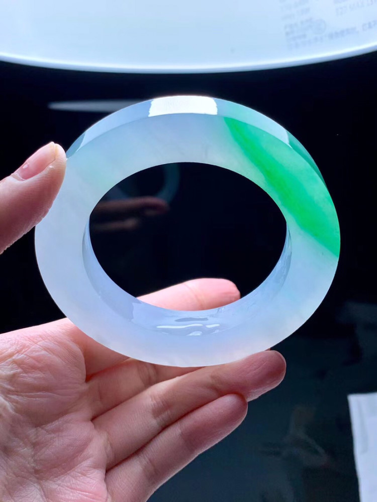 高冰飘阳绿镯胚翡翠手镯翡翠手镯定制冰种翡翠