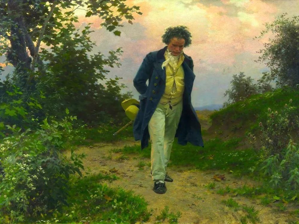 这幅《贝多芬野间散步像》,难得地隐去了他犀利的眼神.