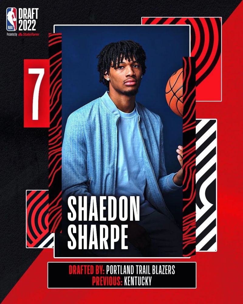 在首轮第7顺位,波特兰开拓者队选中了来自肯塔基大学的谢顿-夏普.