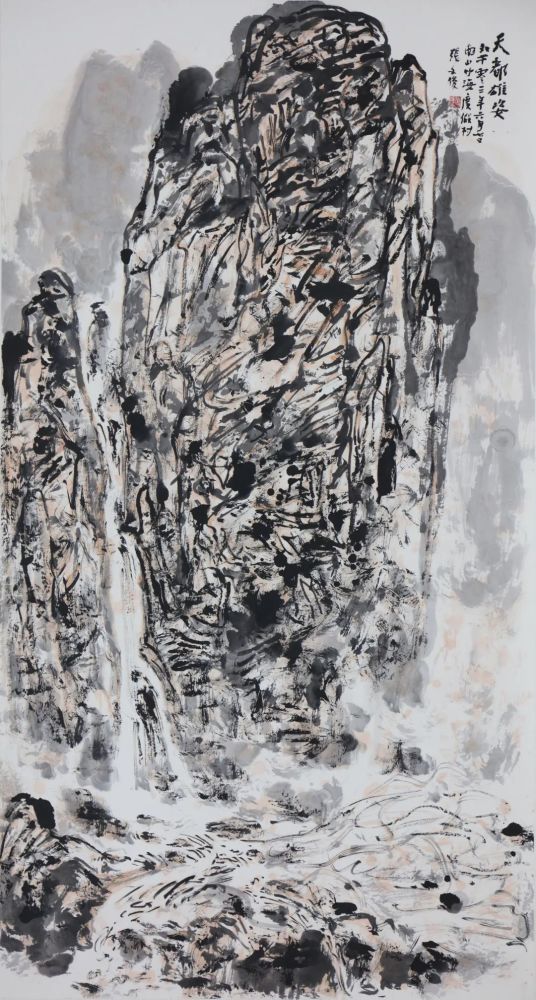 日本画 流水寒椿 日本画 流水寒椿