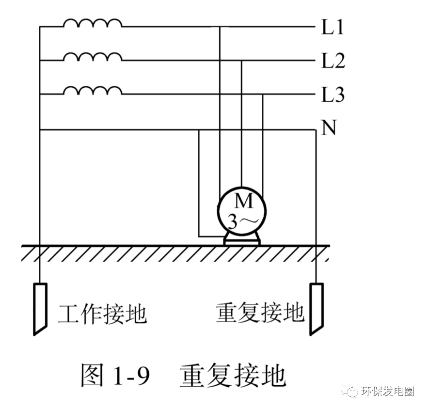 在三相四線制保護接零電網中, 除了變壓器中性點的工作接地之外, 在