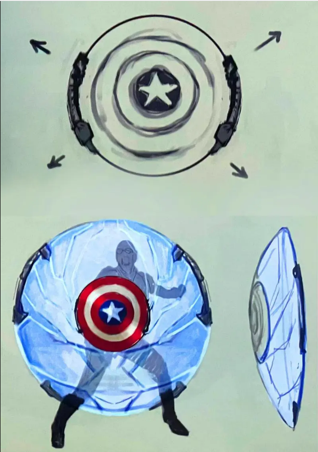 而猎鹰的盾牌还加入高科技功能,盾牌的边缘发射蓝色能量盾扩大防护