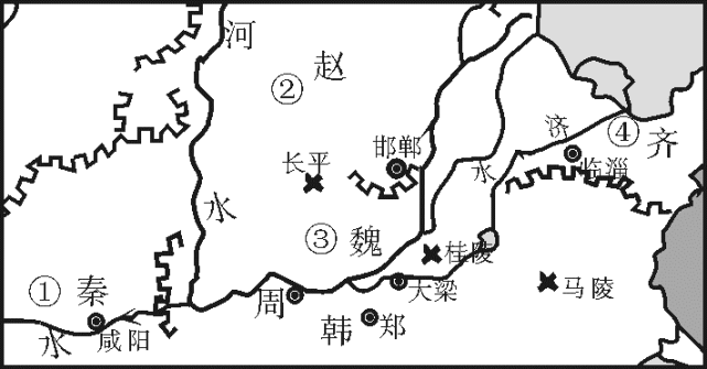 右图反映了战国中期以后,通过不断兼并战争,诸侯国势力此消彼长先后