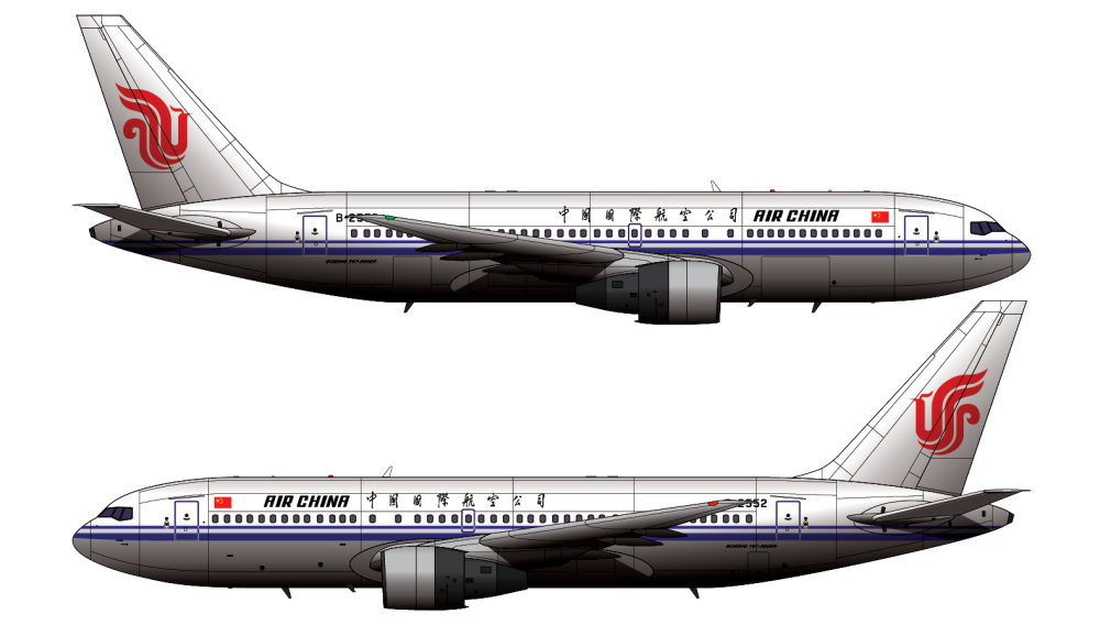 本厂长绘制的中国国际航空公司涂装的波音767-200er型客机二视图2007