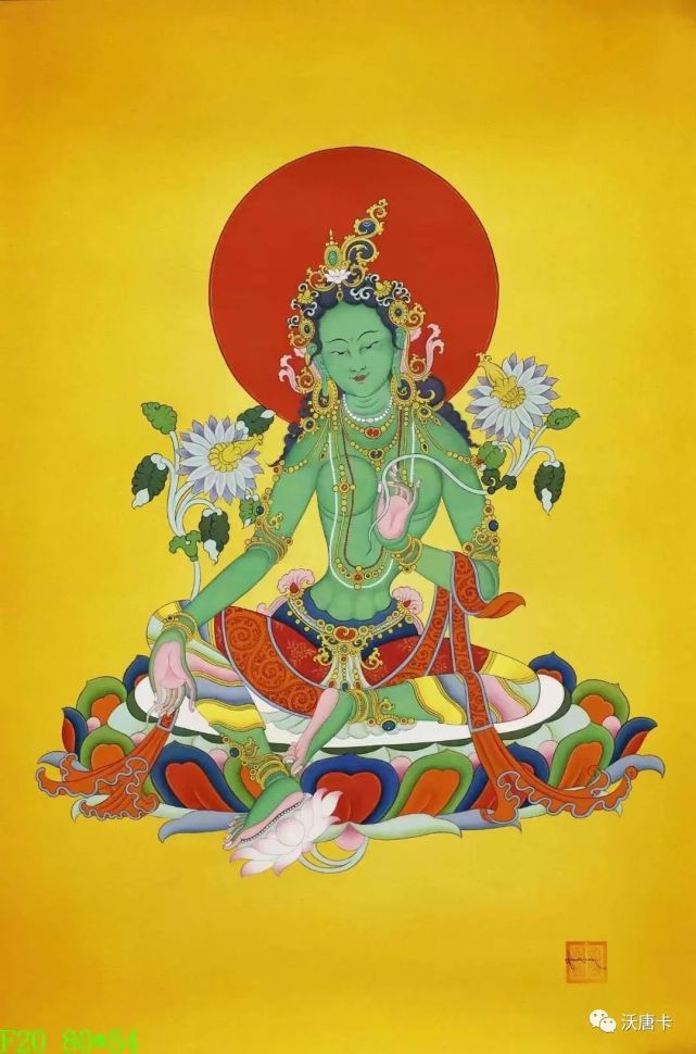 编号138-114304:彩绘唐卡-绿度母(80×54cm左右)