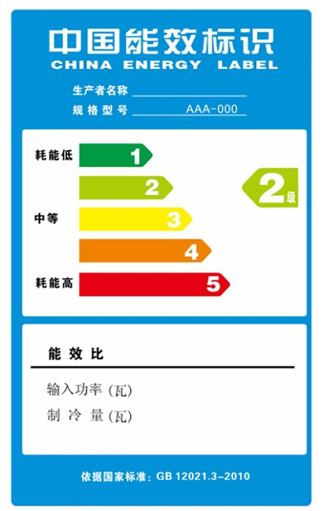 空调能效等级有五个,分别是1,2,3,4,5级,能效越低,越省电,能效比和