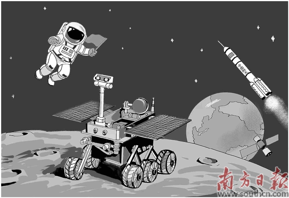 简仁山 绘扫码了解中国探月历程1969年7月20日,美国航天员阿姆斯特朗