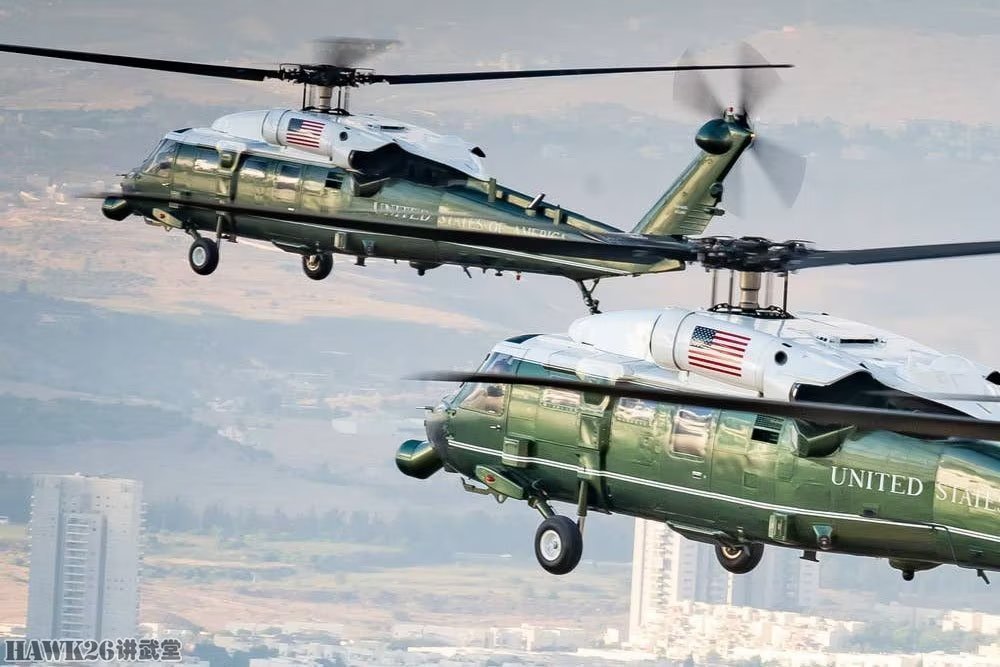 注意vh-60n专机发动机排气口下方是对抗系统,这个系统通常被绿色涂装