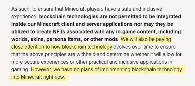 我的世界 发表声明与nft划清界线 腾讯新闻