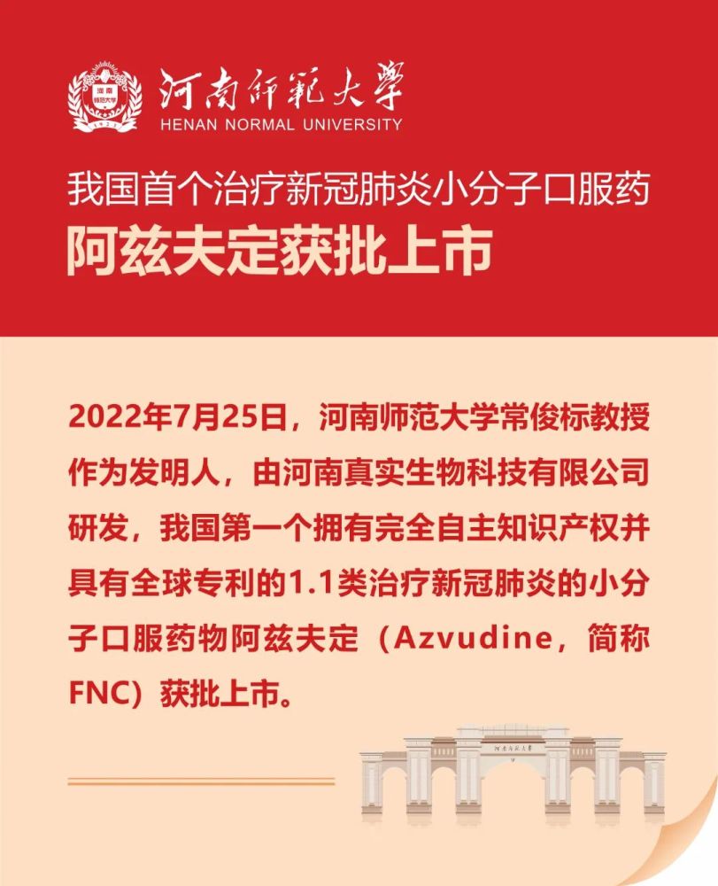 重磅河南师范大学常俊标教授发明我国首个抗新冠小分子口服药阿兹夫定