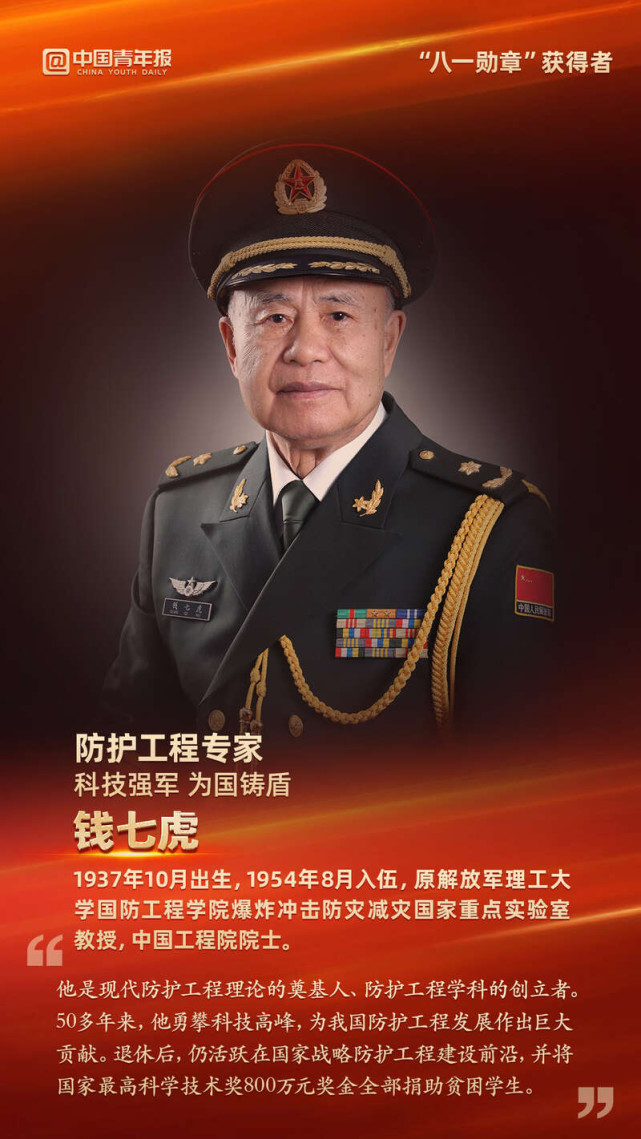 杜富国,钱七虎,聂海胜等同志获"八一勋章"