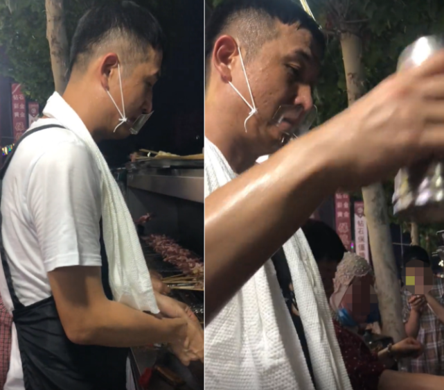 头发打绺全身是汗水,动作麻利引人围观