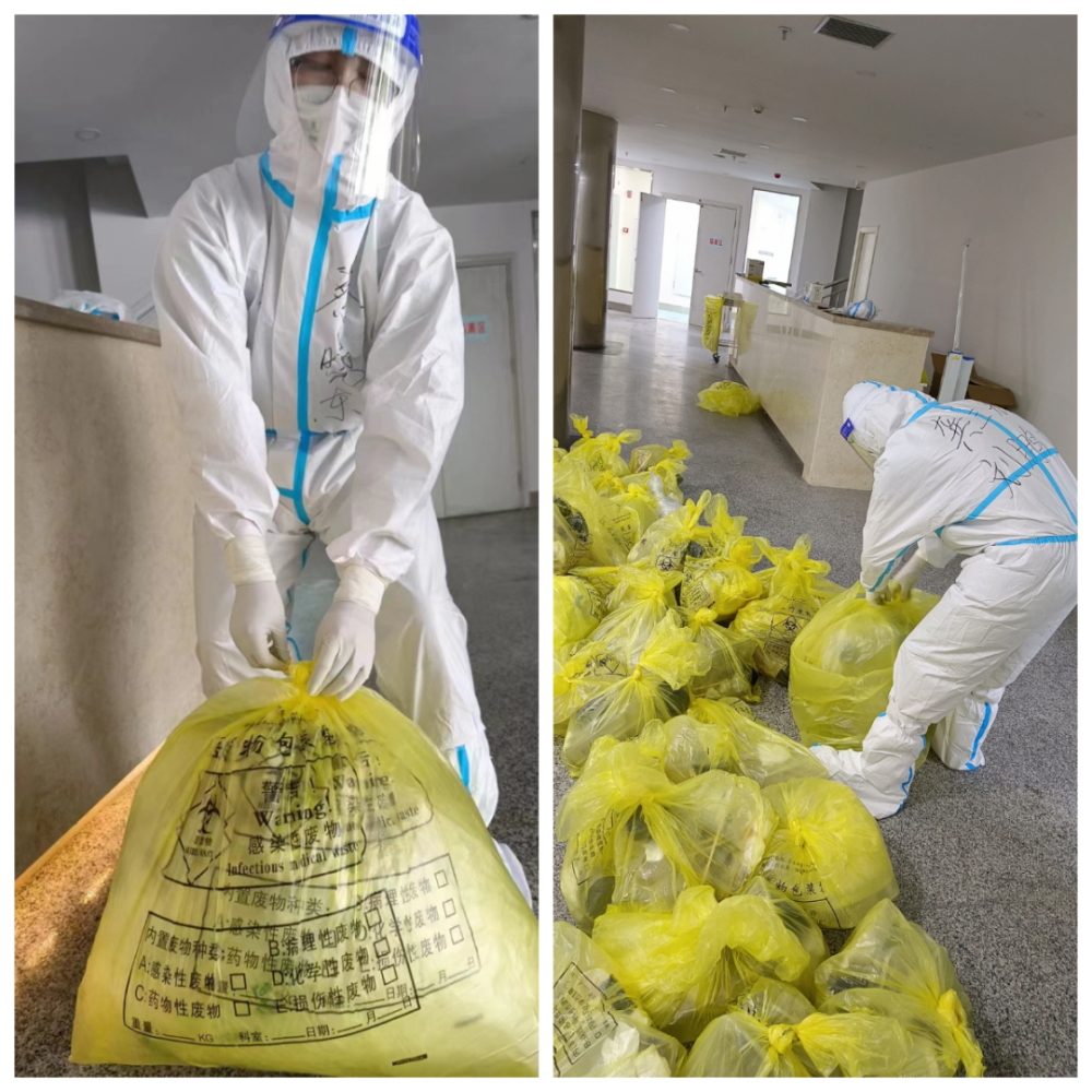 近5个小时的专班内点位长刘鹏义和李兴达老师才脱下浸满汗水的隔离服