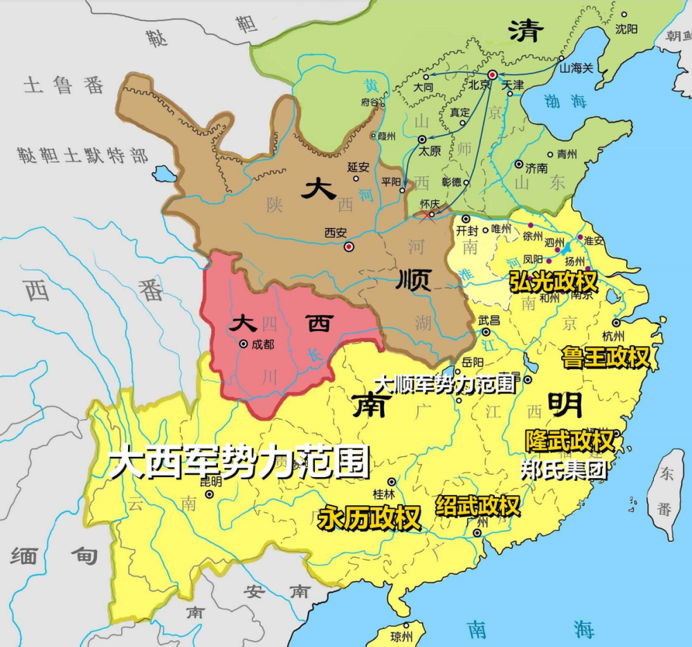 如果非要扣除大顺的面积,南明留给清朝的面积也不过就是250多万平方