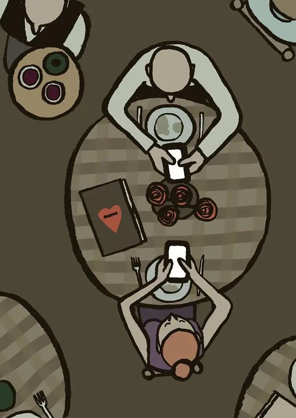 13幅讽刺插画,像是一面镜子,照出我们过度沉迷手机时的模样