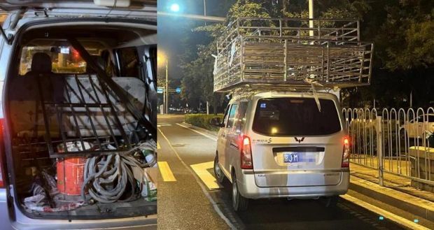 北京交警集中夜查面包车顶驮货给自己“增高”近两倍被罚