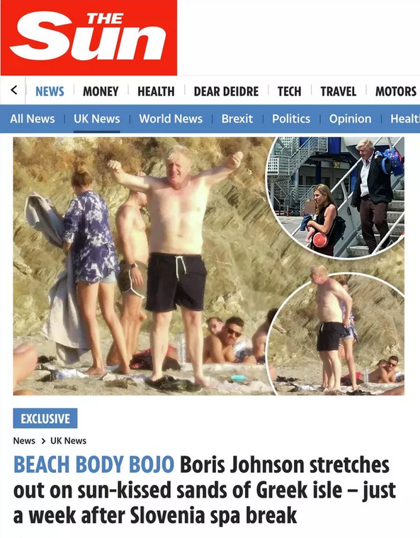 英媒曝光约翰逊度假赤裸上身照，俄网民嘲讽：和普京比胸肌？