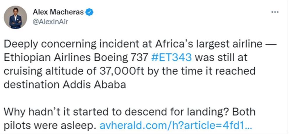 飞机下降时两名飞行员仍熟睡，埃塞航空一客机惊险降落