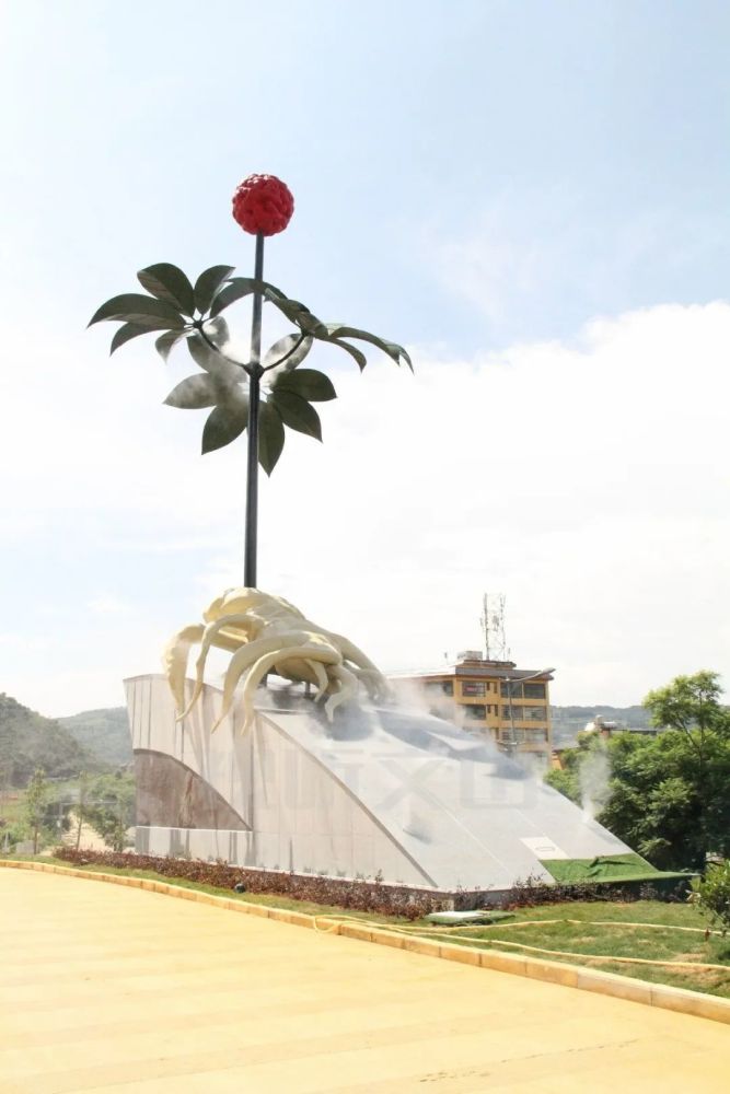 7米高的全株三七仿生雕塑,彩色三七广场,千年三七历史文化展馆